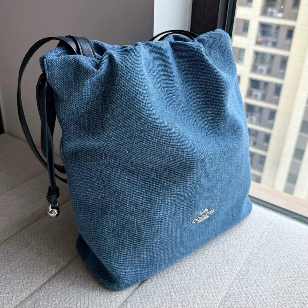 Coach Outlets Navy and Denim Drawstring Tote (Japan)